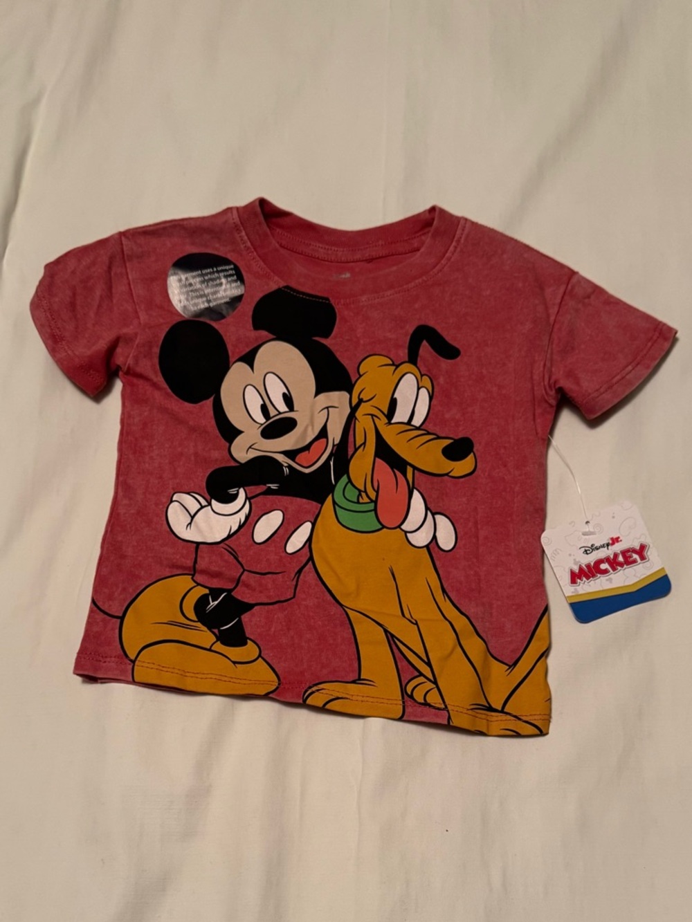 Disney Jr. Mickey Mouse & Pluto Toddler  Graphic Tee Red Mineral Wash - 18 Month
